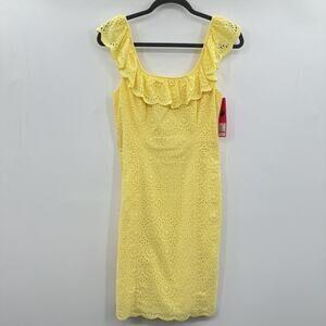 Lilly Pulitzer Ryann Eyelet Shift Dress Size 0 Yellow Ruffles Beachy Preppy NEW